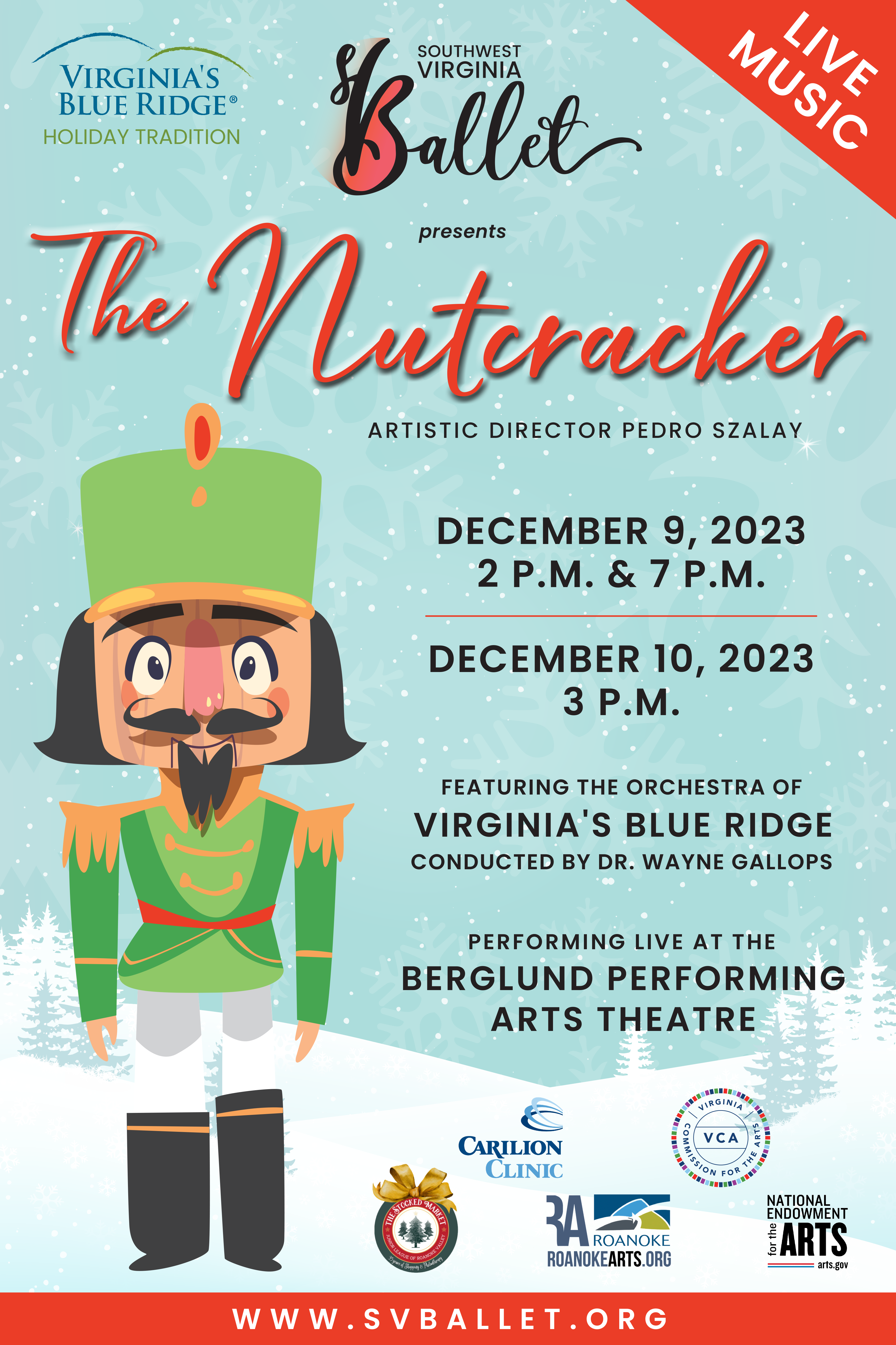 Nutcracker Poster with a cartoon soldier and details about the production